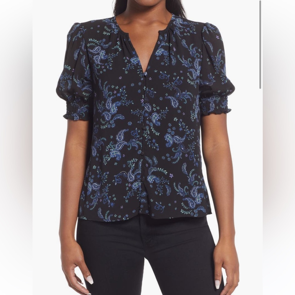 Black & Blue Floral Paisley Button Up Blouse New Vince Camuto Small